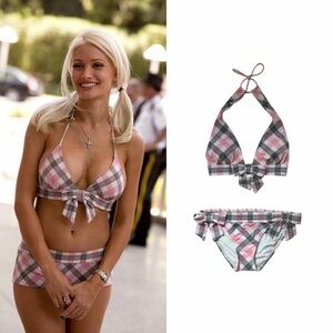 Gingham Bow 3 Piece Bikini Set As Seen On Holly Madison